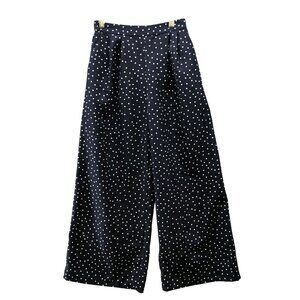 Gu (Uniqlo) Wide Leg Dress Pants Womens M Navy Blue Polka Dot Pleated High Rise